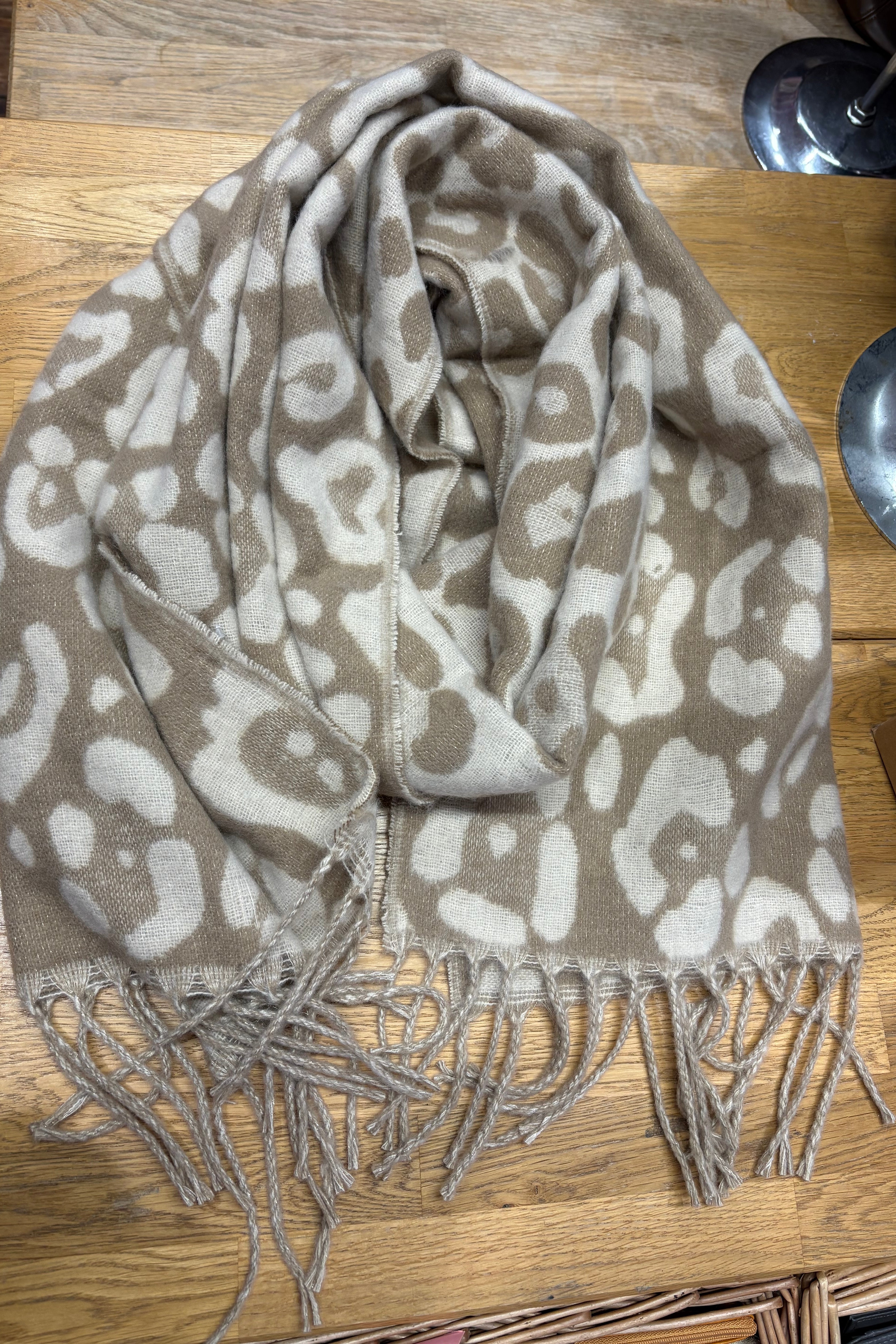 Leopard Print Scarf > Cream and Beige
