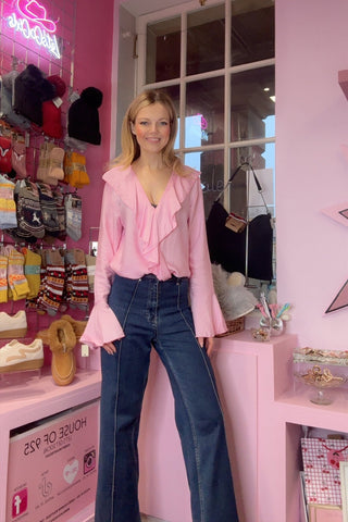 Ruffle and Flared Blouse / Pink