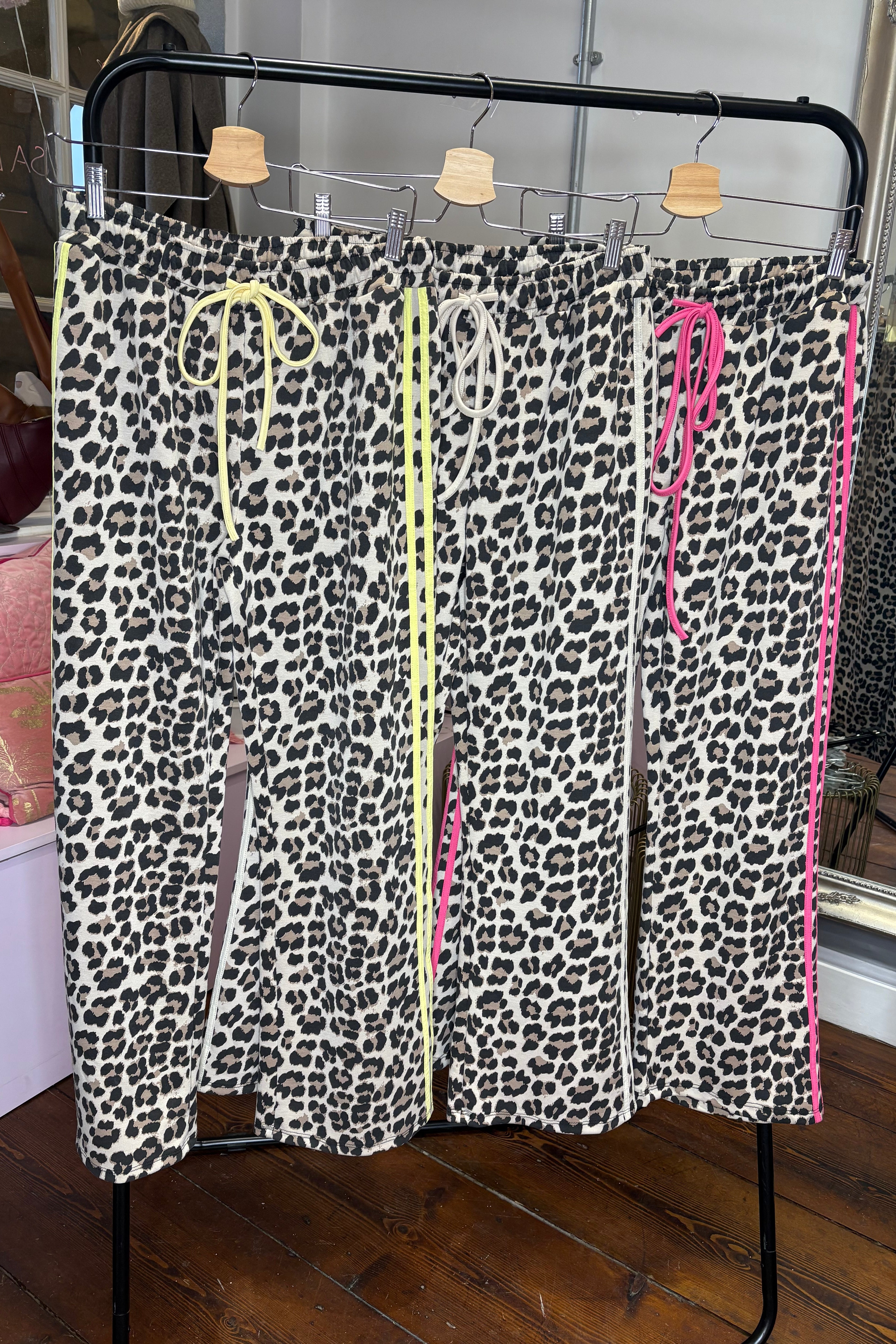 Leopard Print Two Stripe Joggers / Black