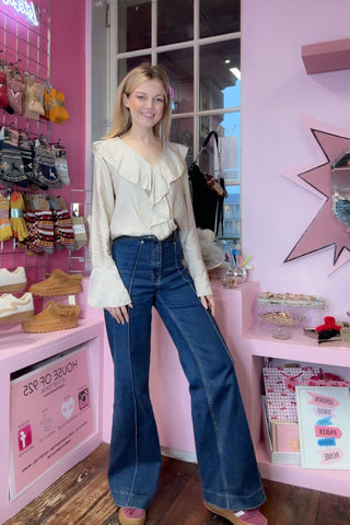 Ruffle and Flared Blouse > Beige