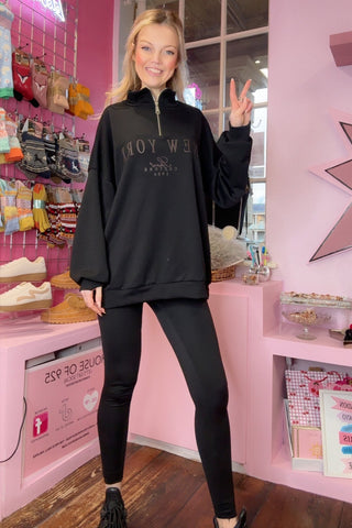 Quarter Zip New York Top / Black