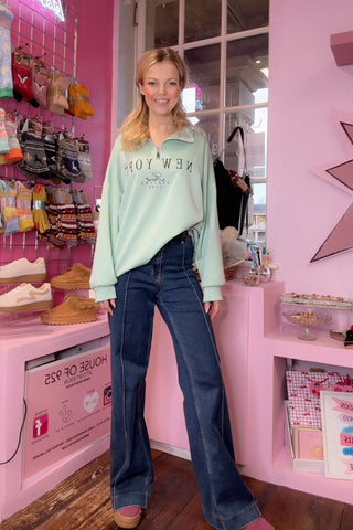 Quarter Zip New York Top / Mint Green