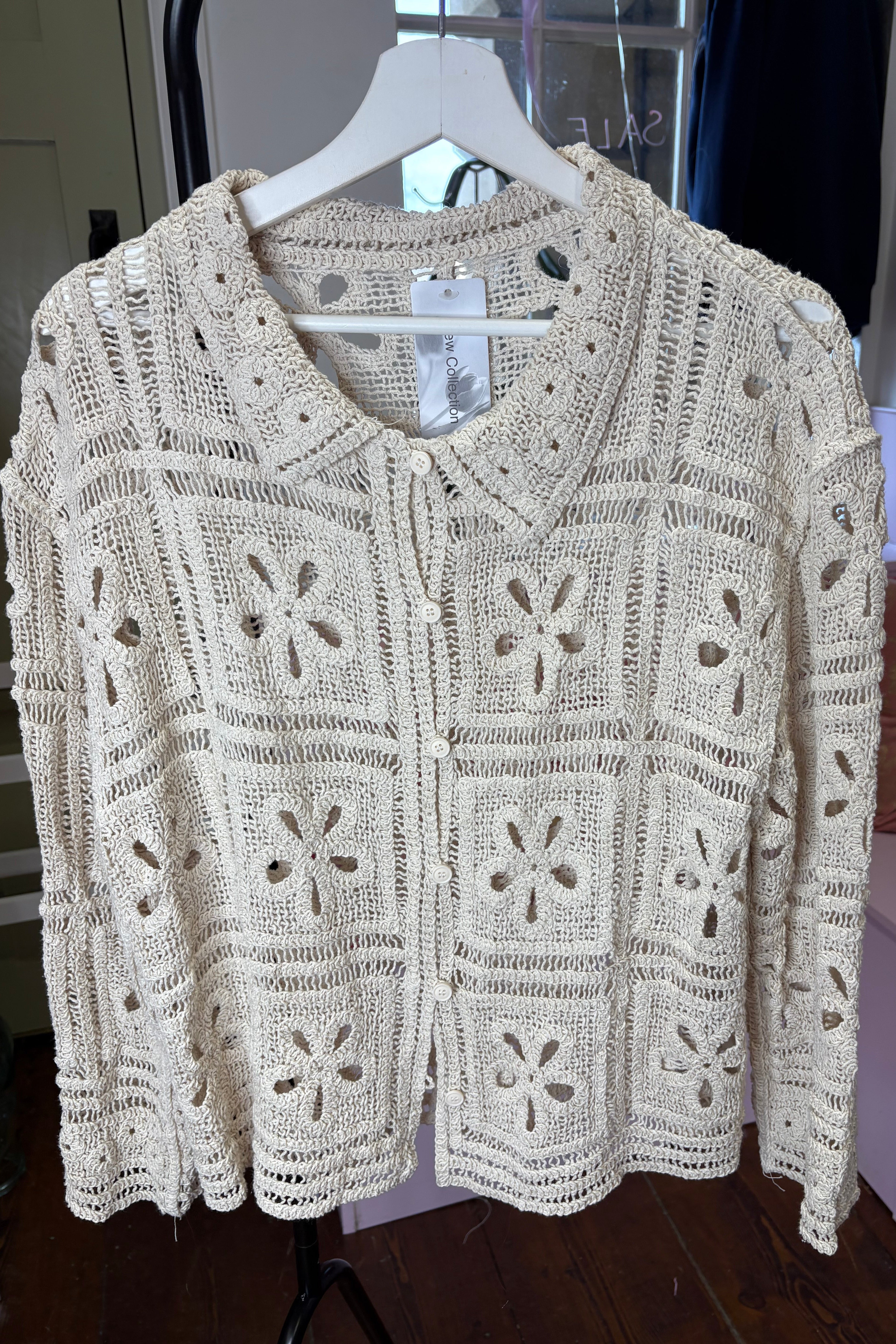 Crochet Button Front Flower Top