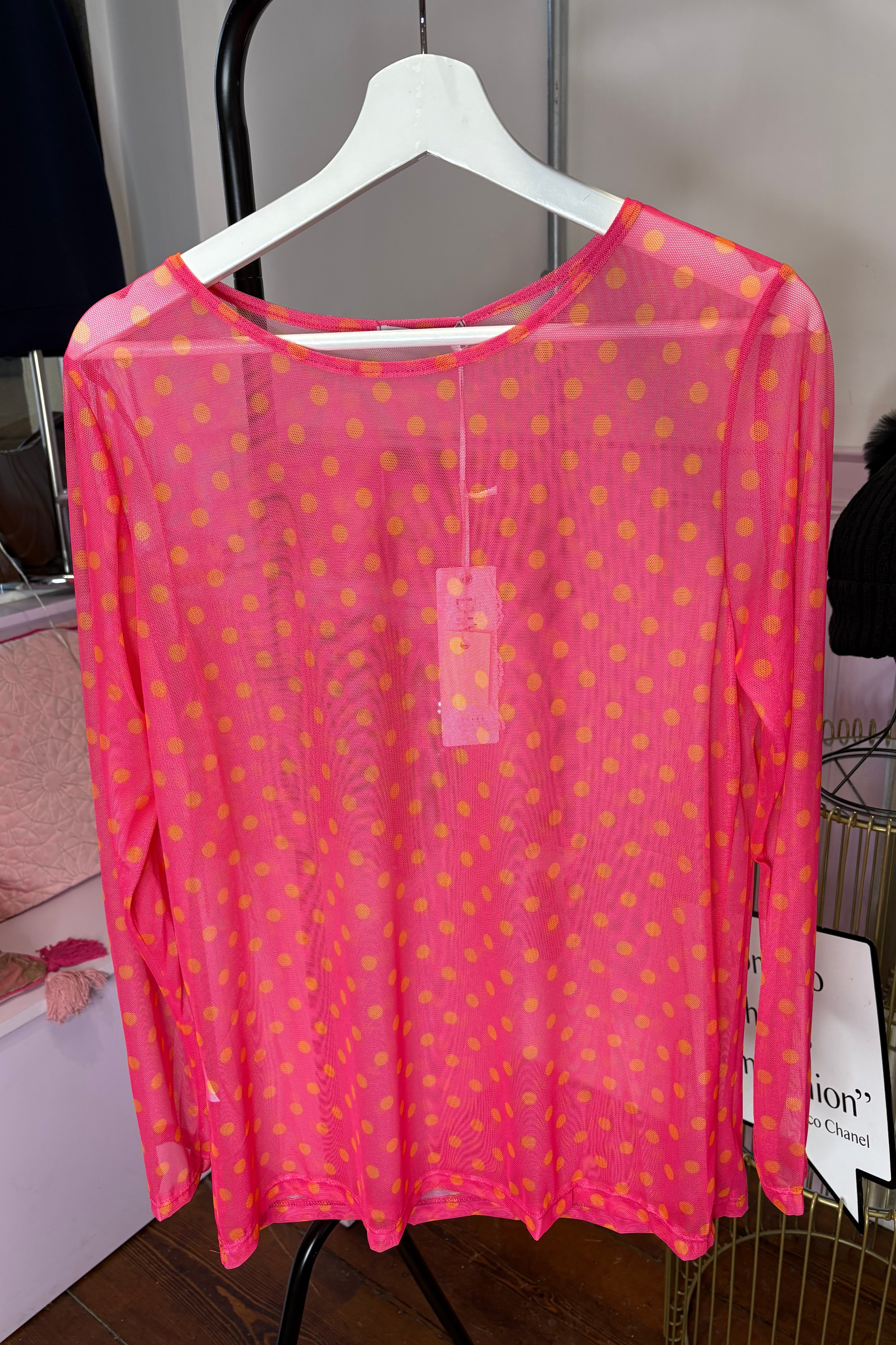Mesh Layering Top / Polka Dot / Hot Pink