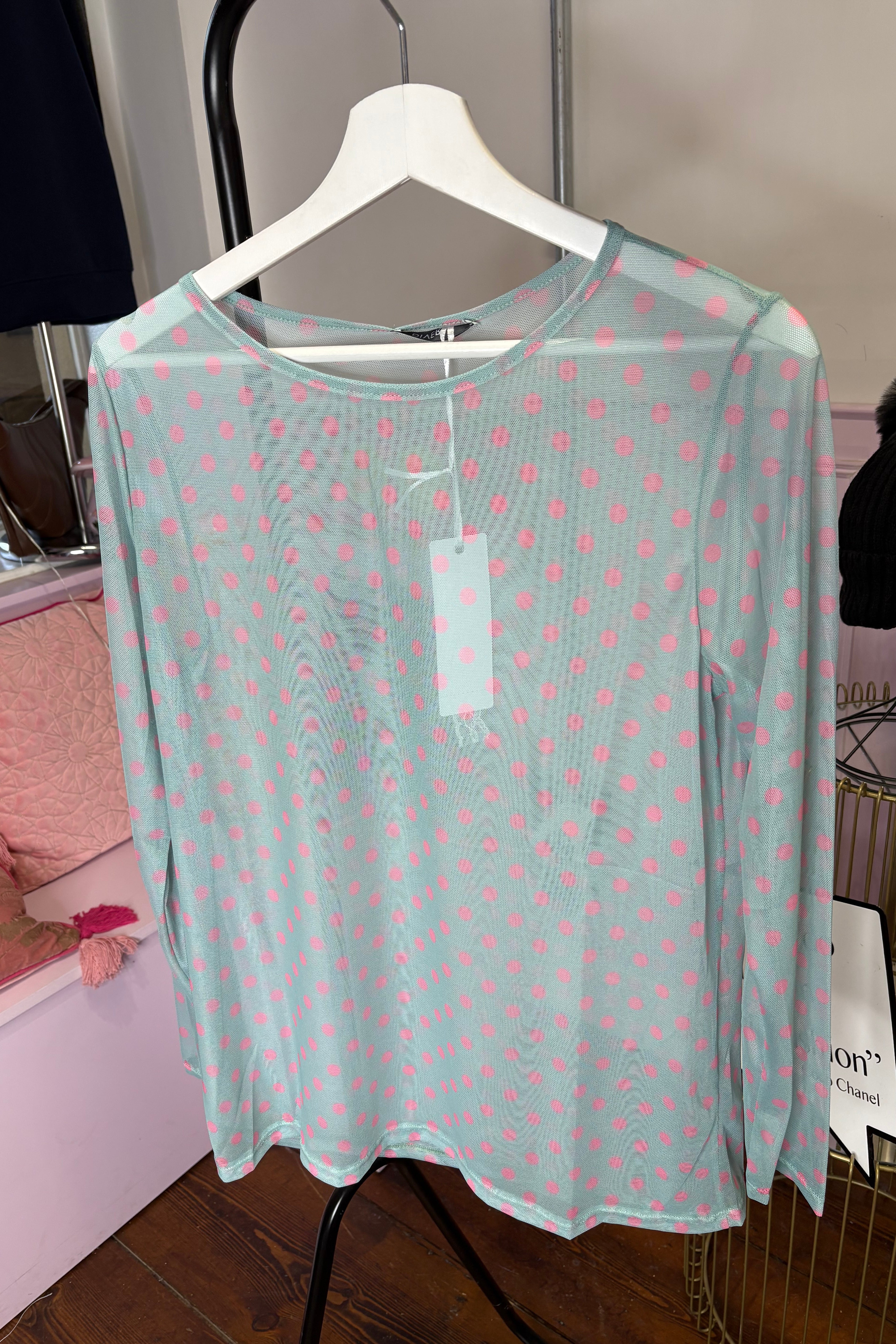 Mesh Layering Top / Polka Dot / Blue & Pink