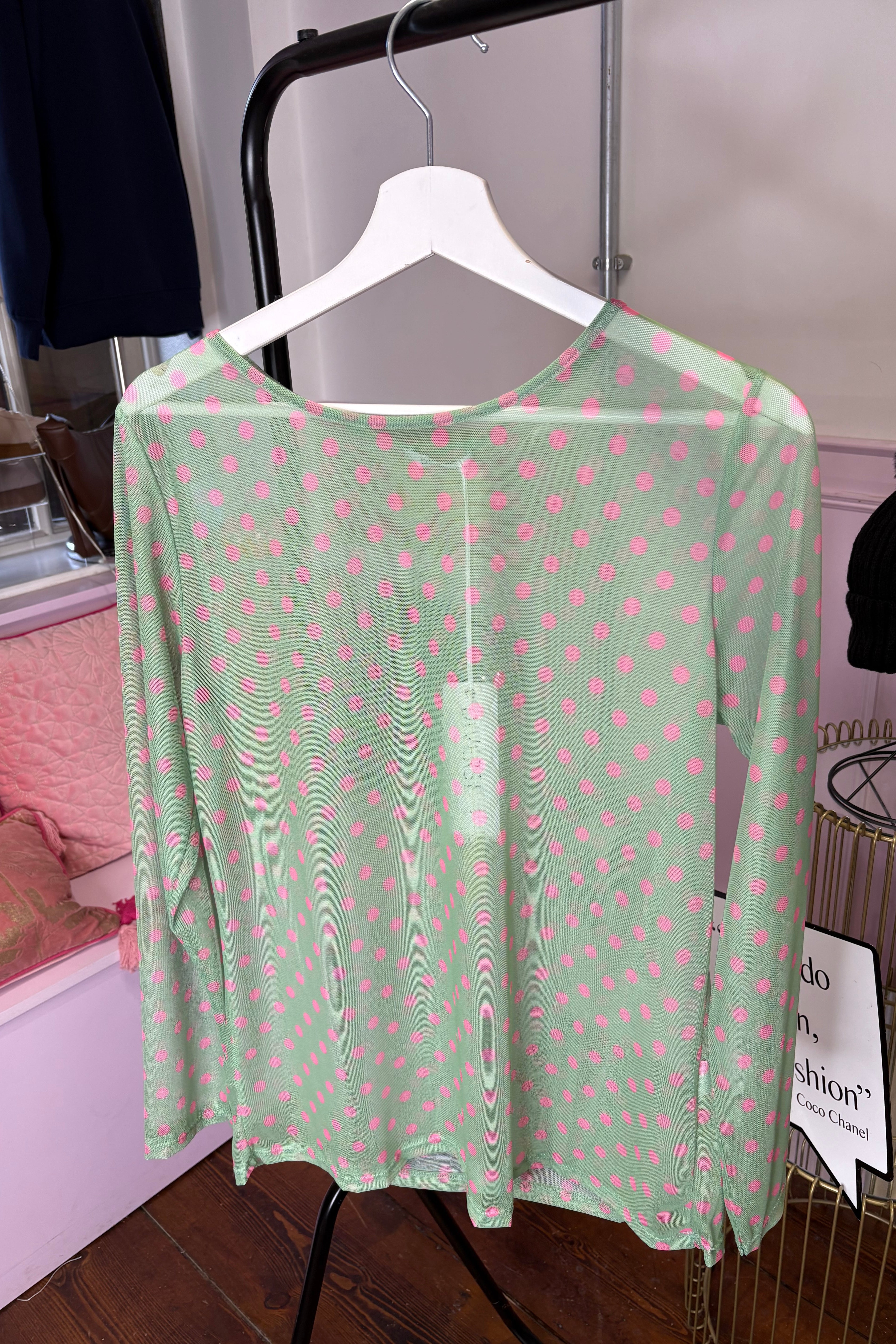 Mesh Layering Top / Polka Dot / Green and Pink