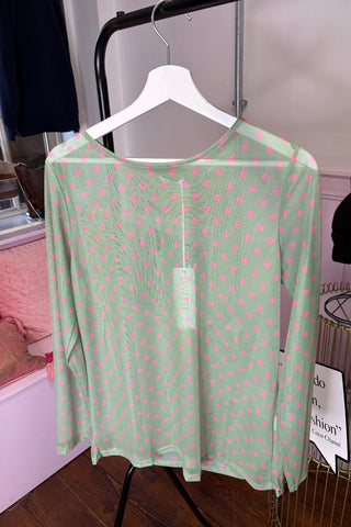 Mesh Layering Top / Polka Dot / Green and Pink
