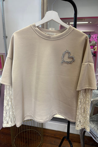 Lace Sleeved Top > Beige