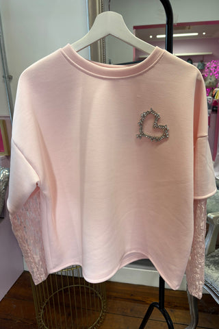 Laced Sleeved Top > Baby Pink