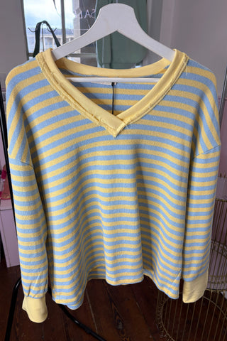 V-neck Stripe Jumper > Yellow & Blue