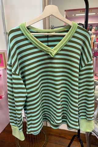 V-Neck Stripe Jumper > Greens