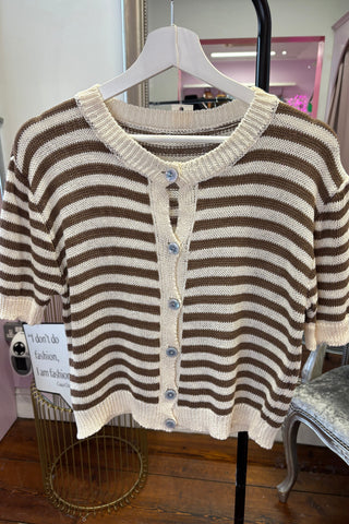 Candy Lane Striped Cardigan > Beige