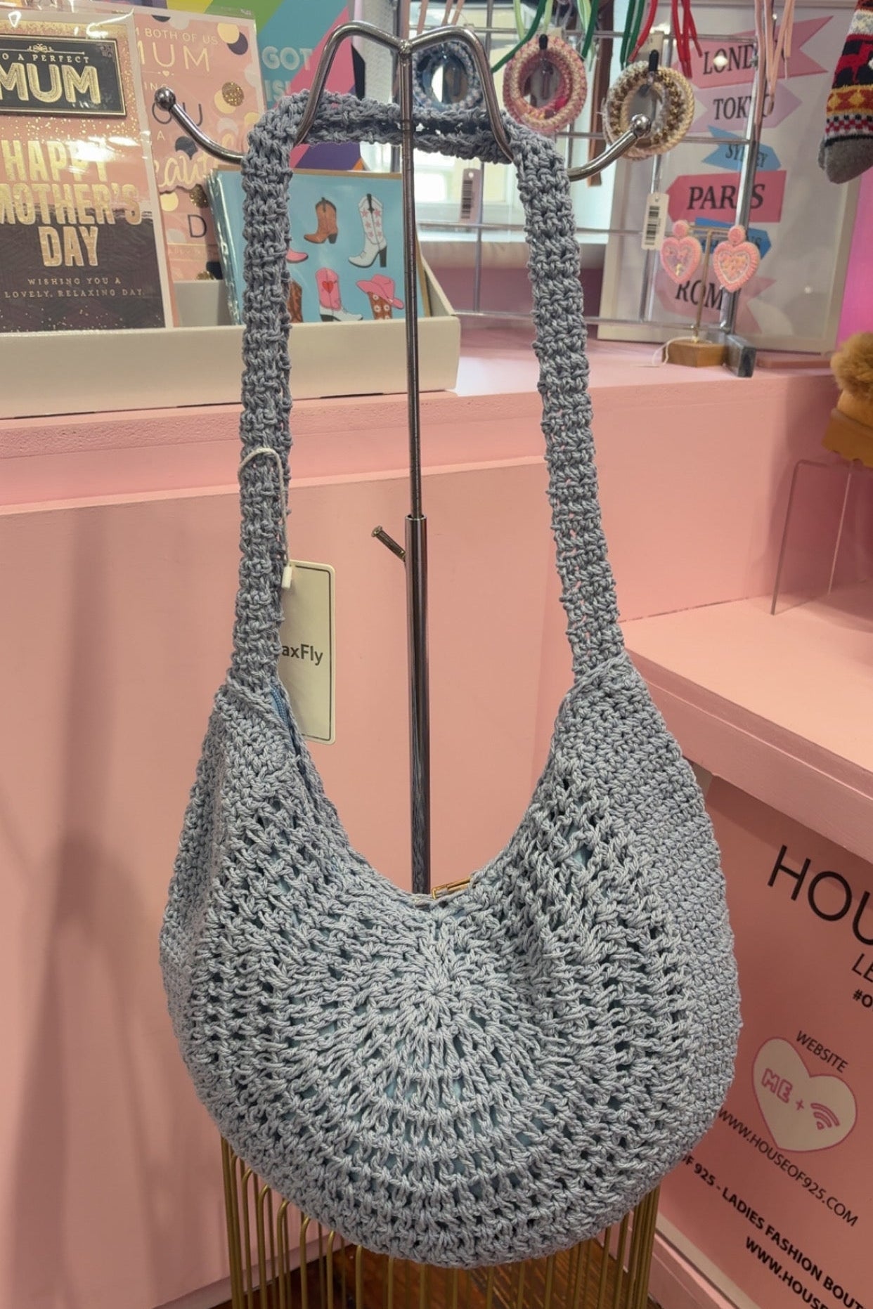 Sky Blue Hessian Style Shoulder Bag