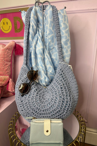 Sky Blue Hessian Style Shoulder Bag