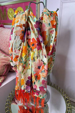 Tropical Bloom Tassel Scarf