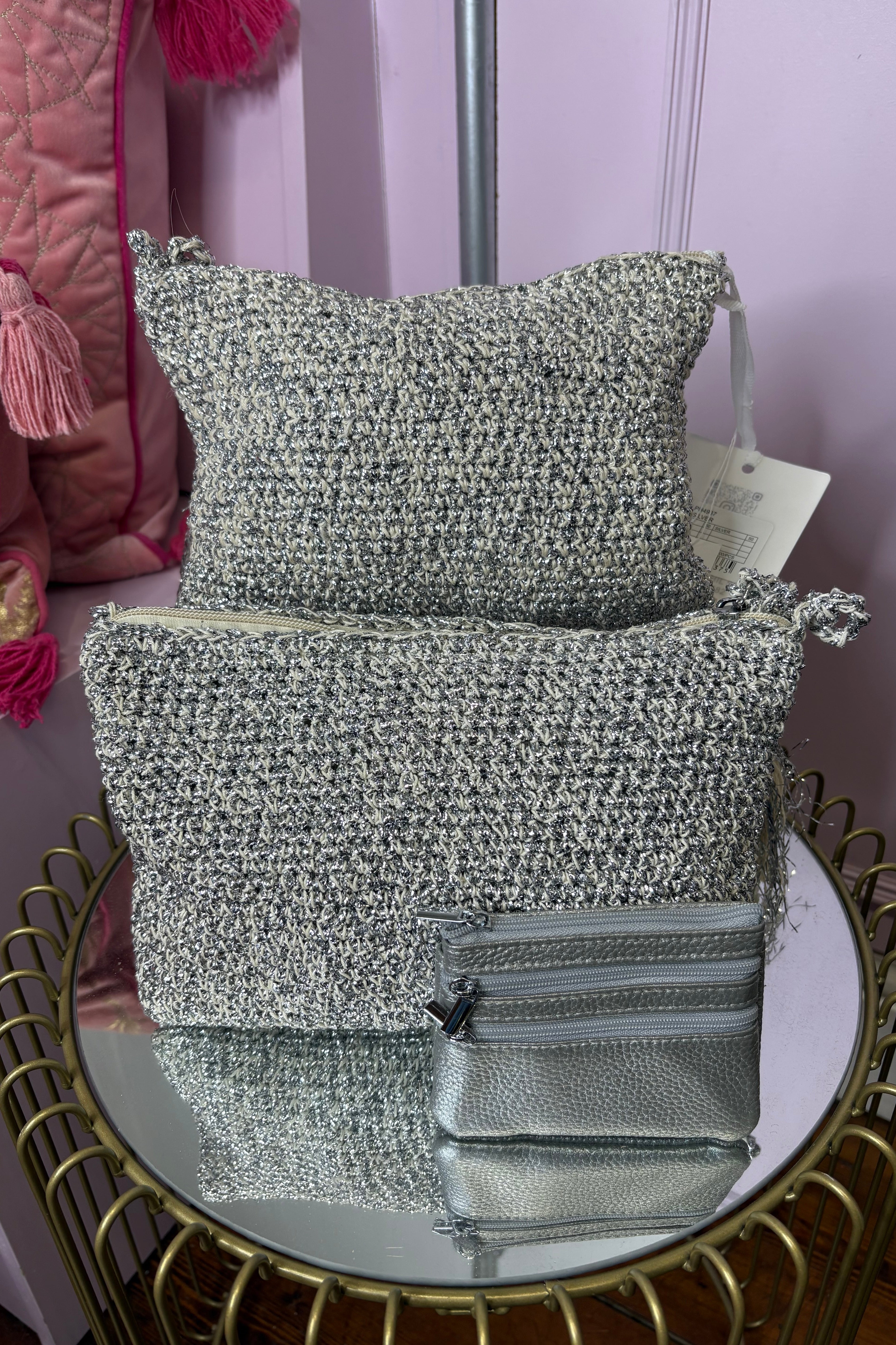 Silver Shimmering Hessian Bag