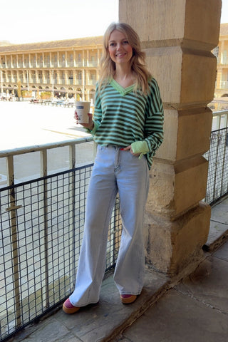 V-Neck Stripe Jumper > Greens