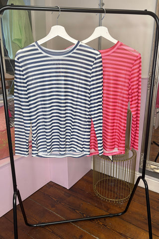 Striped Mesh Layering Top