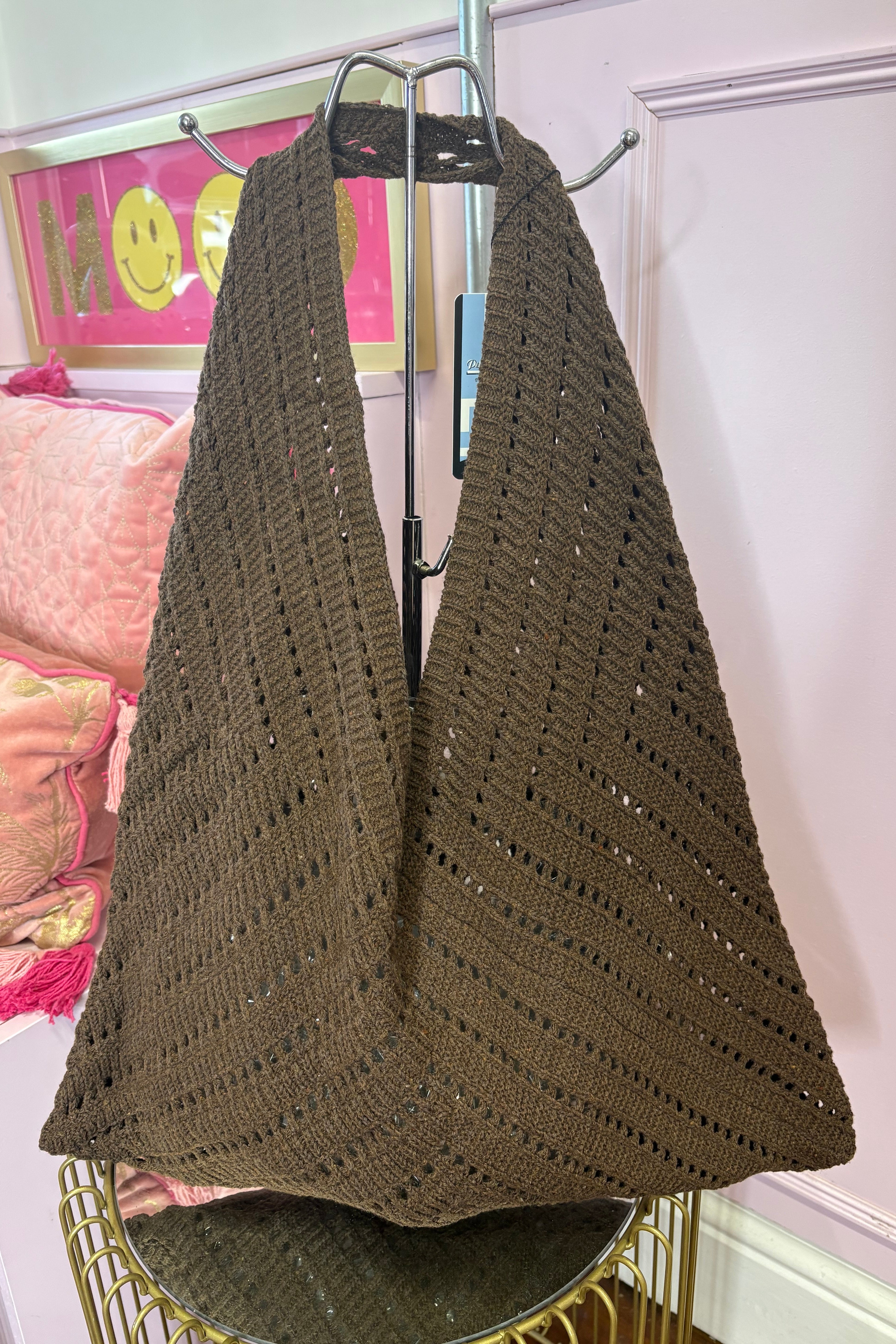 Crochet Shoulder Bag / Chocolate Brown