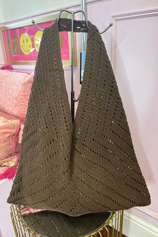 Crochet Shoulder Bag / Chocolate Brown