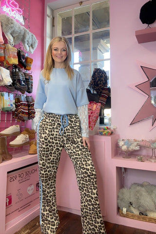Leopard Print Joggers / Sky Blue