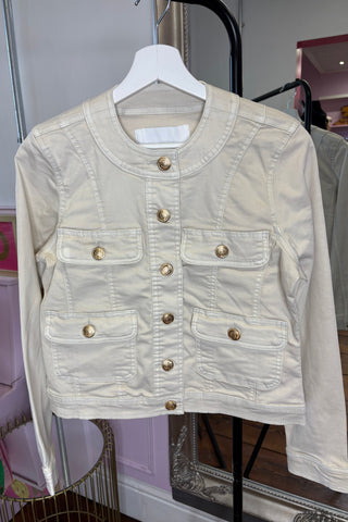 Military Denim Inspired Jacket / Beige
