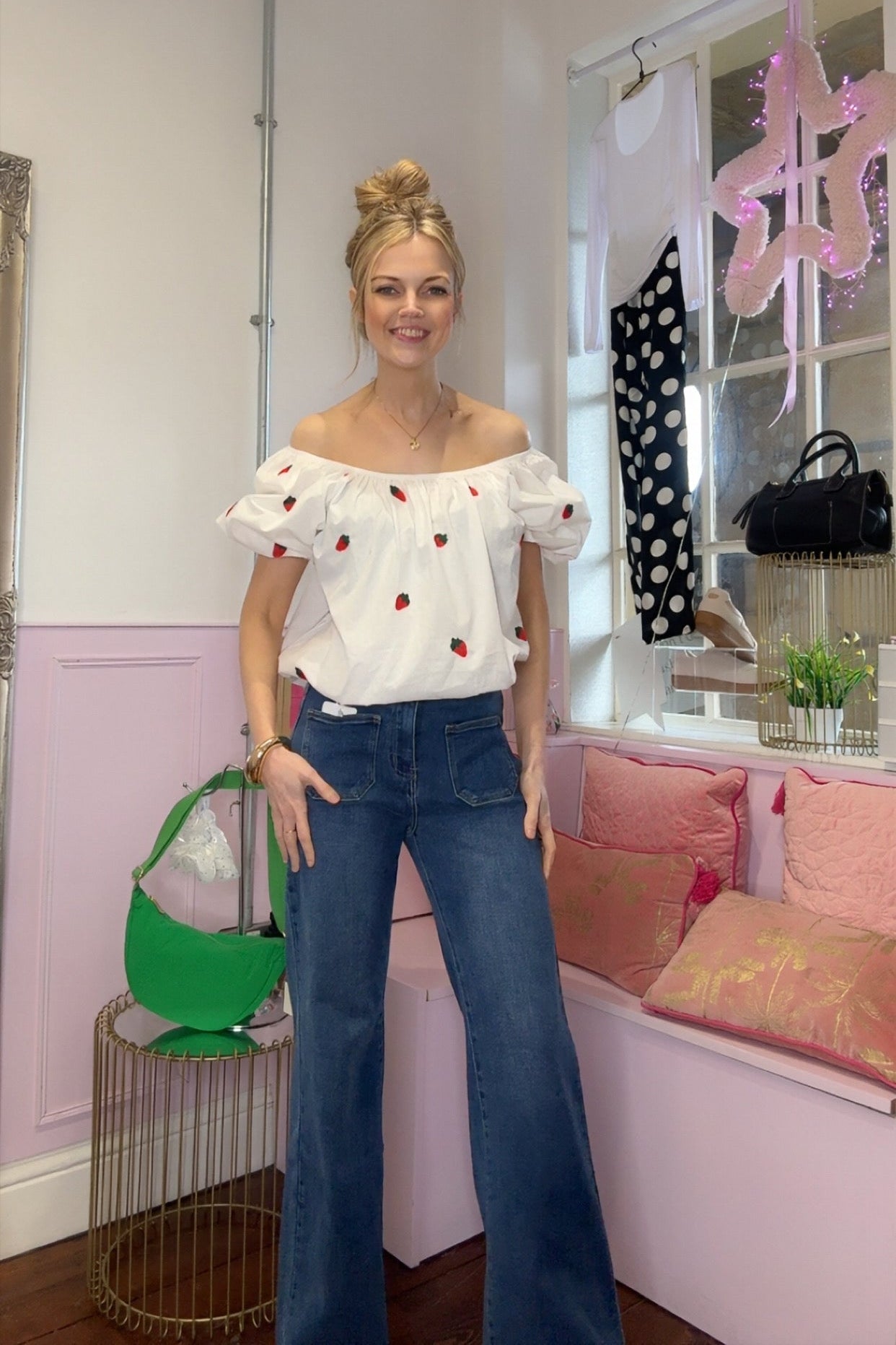 Strawberry Print Bardot Top