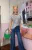 Striped Flower Embellished Top / Navy