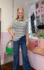 Striped Flower Embellished Top / Navy
