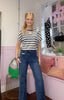 Striped Flower Embellished Top / Navy