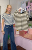 Striped Flower Embellished Top / Navy