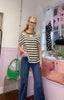 Striped Flower Embellished Top / Khaki