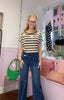 Striped Flower Embellished Top / Khaki