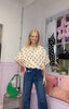 Polka Dot Ruched Top / Beige and Chocolate