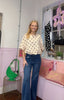 Polka Dot Ruched Top / Beige and Chocolate