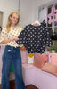 Polka Dot Ruched Top / Beige and Chocolate