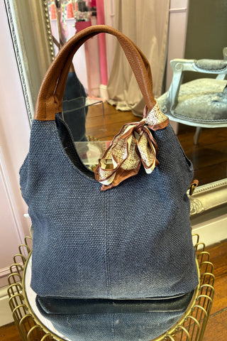Textured Hessian Shoulder Bag  /Navy
