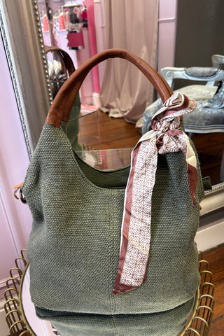 Textured Hessian Shoulder Bag / Olive