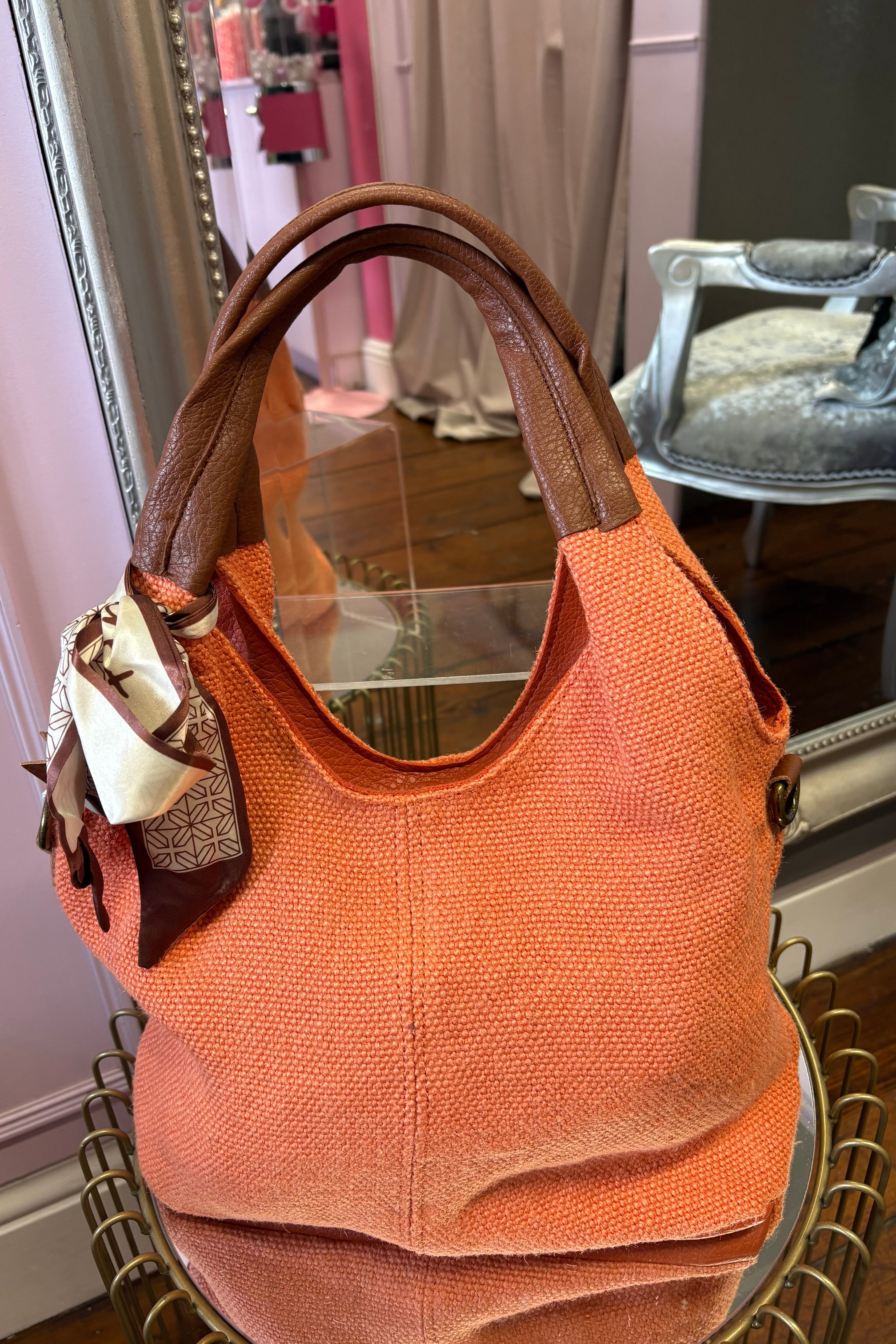 Textured Hessian Shoulder Bag / Orange