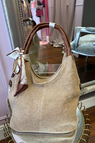 Textured Hessian Shoulder Bag / Beige