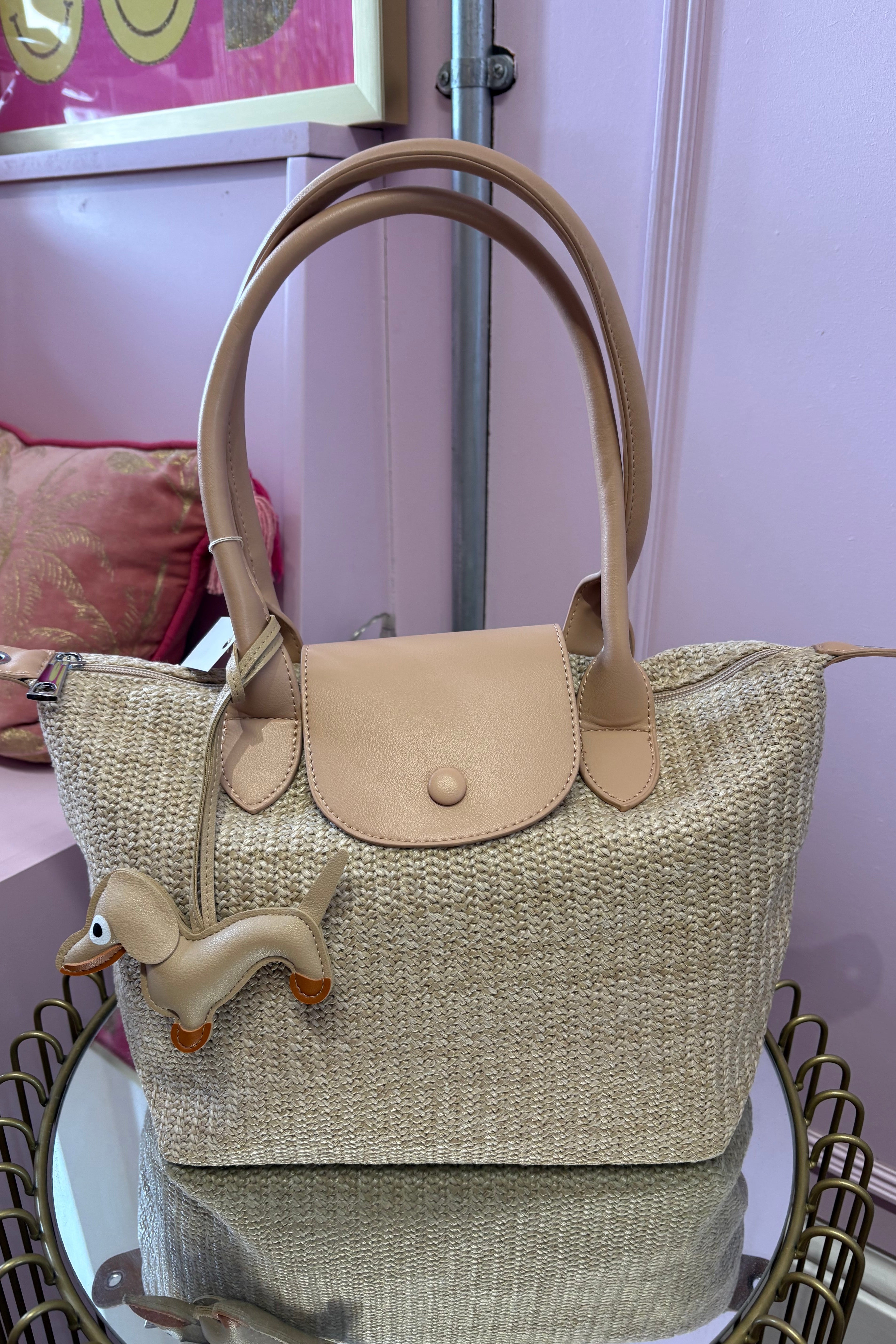 Woven Shoulder Bag With Charm
