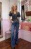 Polka Dot Puff Sleeve Top / Navy