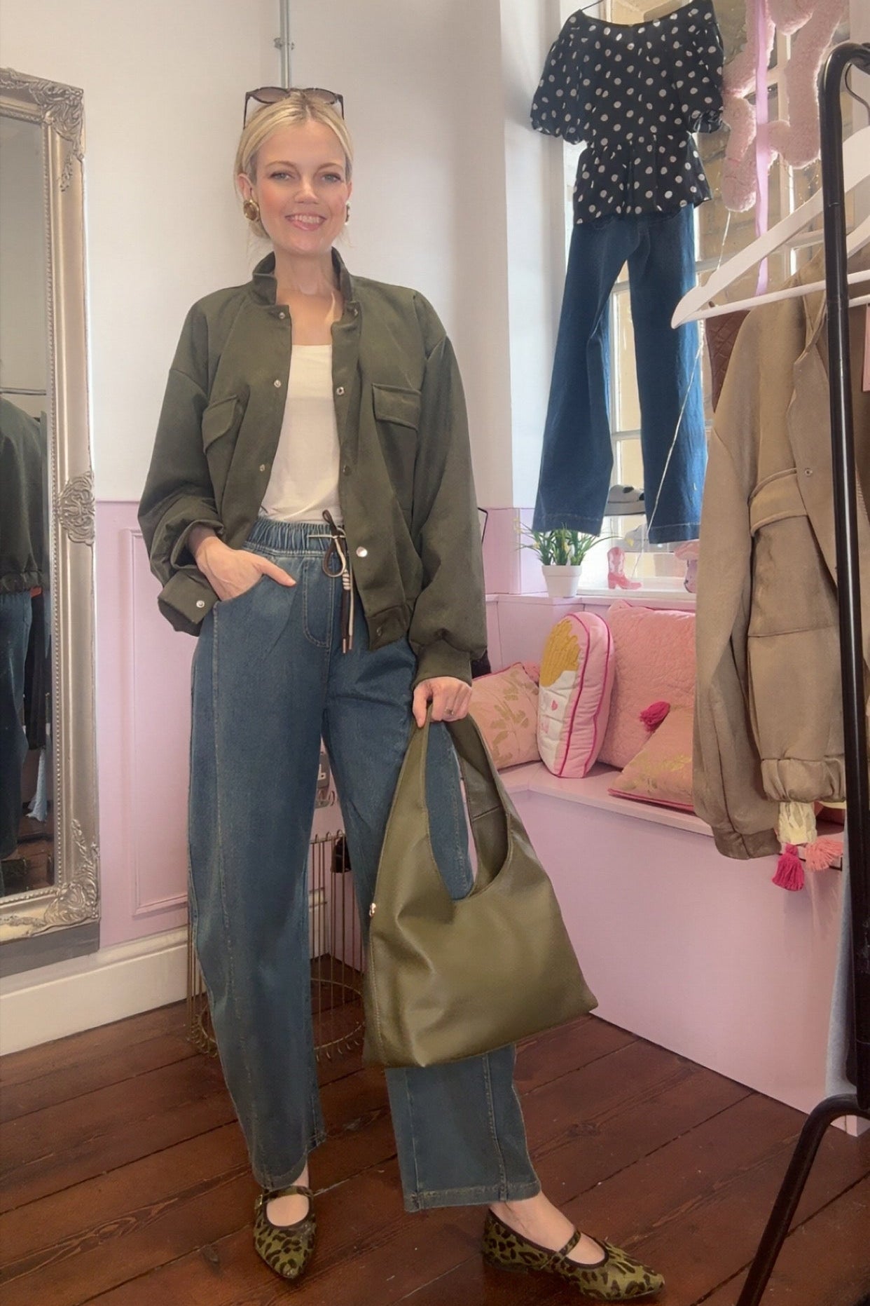 Suede Bomber Jacket - Khaki