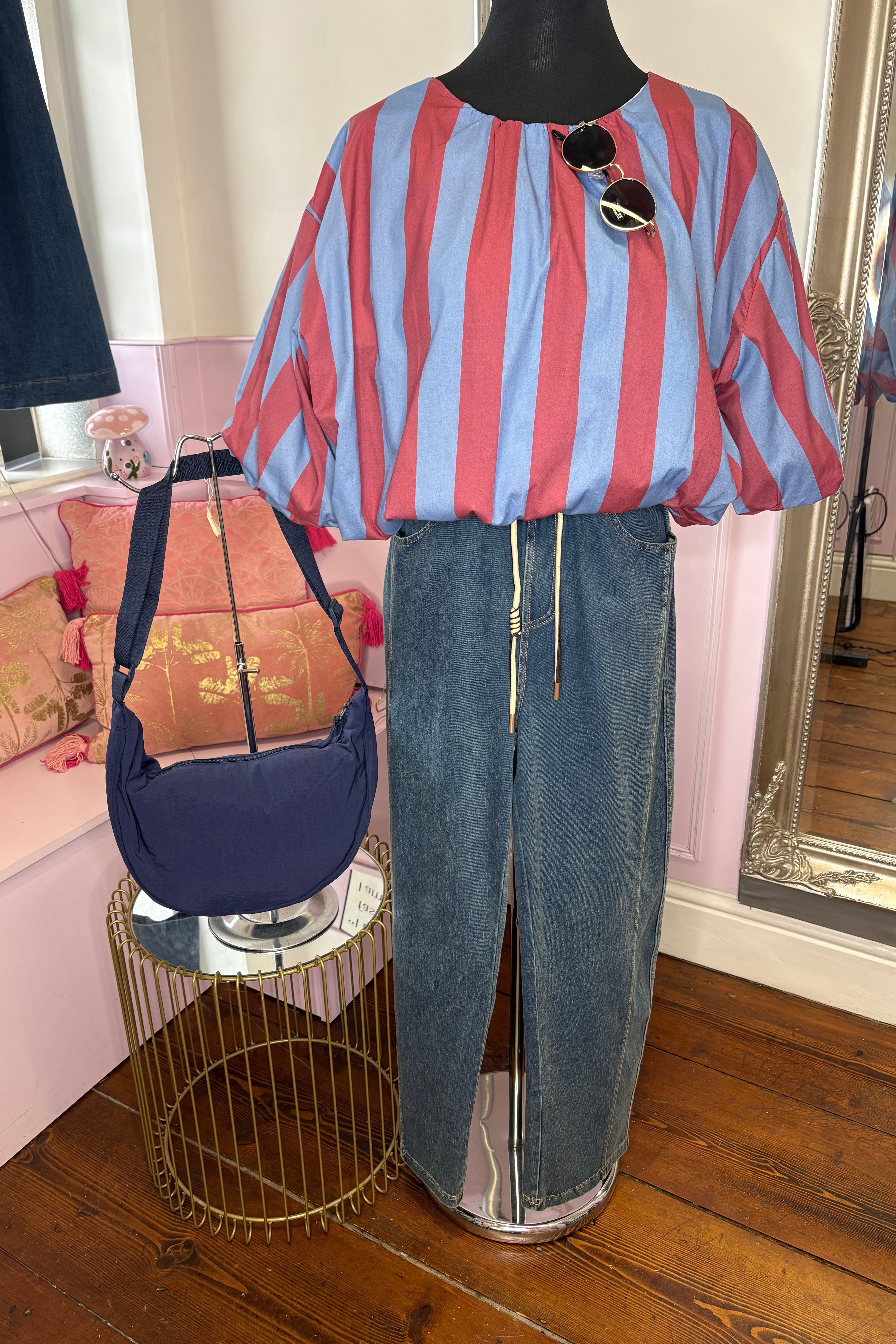 Puff Hem Top / Pink & Blue