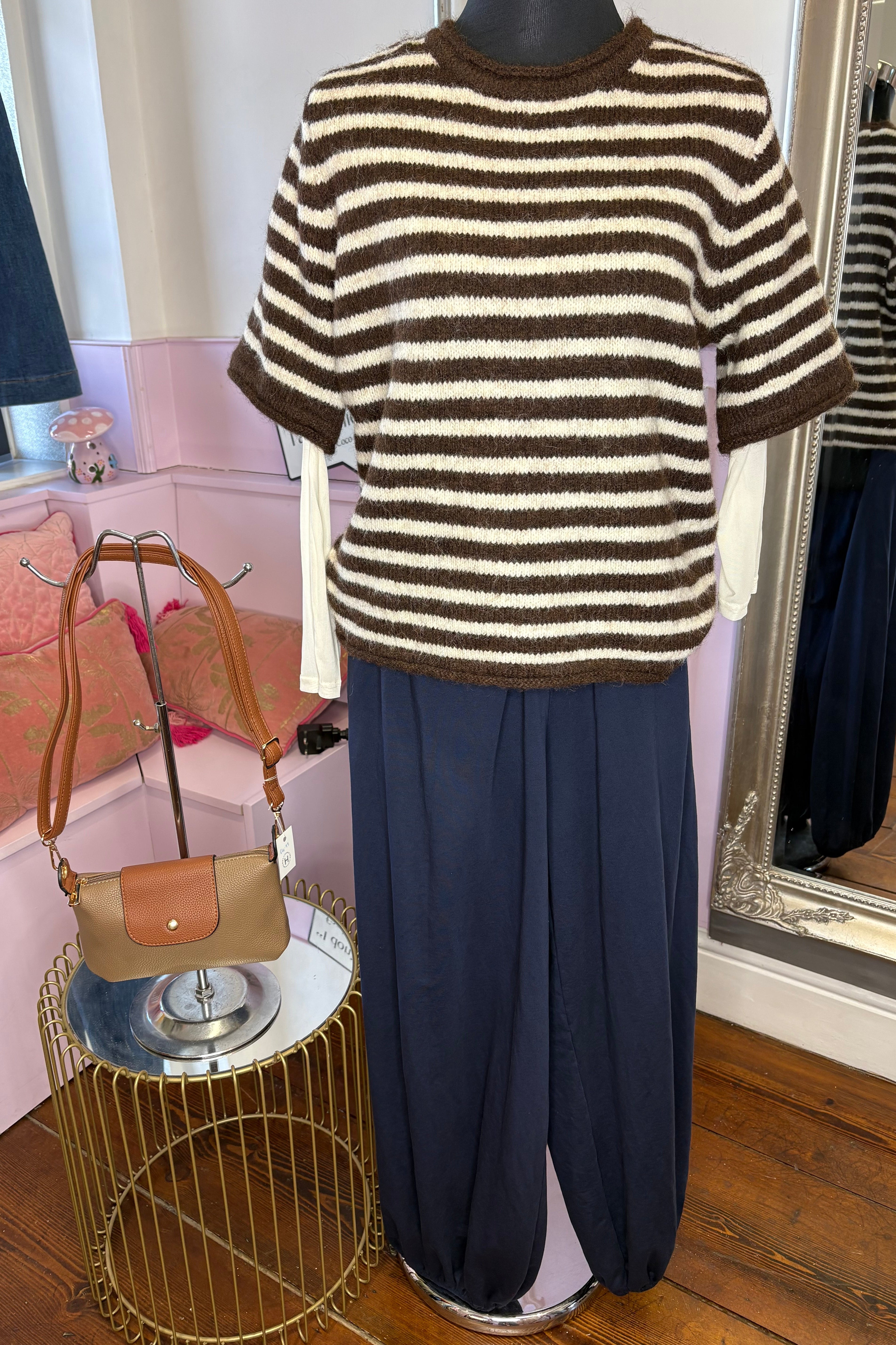 Short Sleeved Stripe Jumper / Chocolate