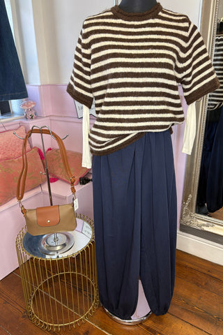 Short Sleeved Stripe Jumper / Chocolate