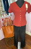 Flower Button Textured Top / Terracotta