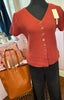 Flower Button Textured Top / Terracotta