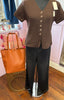 Flower Button Textured Top / Chocolate