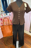 Flower Button Textured Top / Chocolate